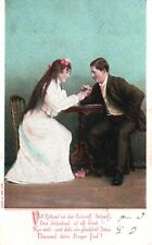 Lovers Couple Dating Sitting On The Table Sweet Romance Vintage Postcard 1906 picture