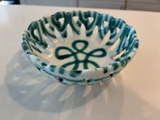 Vintage GMUNDNER KERAMIK Ceramic Green Dizzy Oval Basket BOWL Austria #682/3 8” picture