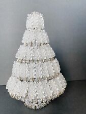 Vintage Kitschy Christmas Tree Safety Pin White Beads Handmade Homespun 10.5