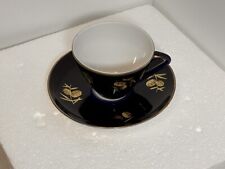 Vintage Cobalt Blue & Gold Trim - Russia LOMONOSOV Tea Cup / Saucer USSR Teacup picture