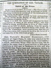1848 newspaper WHIG PARTY nominates ZACHARY TAYLOR as candidate for US PRESIDENT picture