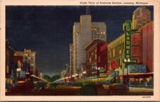 Night View of Business Section,Lansing,Mich.,Gladmer Theatre, Cars, A-283-524 picture