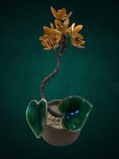 Vintage BOVANO OF CHESHIRE Enamel Copper Yellow Flowers On Ceramic Pot Sculpture picture
