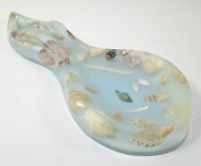 Vintage Lucite Sea Shell Sky Aqua Blue Color Spoon Rest 8.5