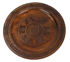 Poland  Vintage Hand Carved Wooden Polish Plate 13,5 Inches 35 cm.  Brass Inlay picture