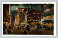 Chicago IL-Illinois, State Street North By Moonlight Vintage Souvenir Postcard picture