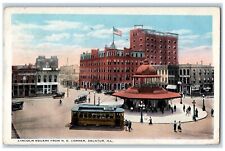 1928 Lincoln Square From N.E. Corner Streetcar Trolley Decatur Illinois Postcard picture
