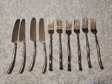 HAMMERED BRONZE BRASS FLATWARE 10 Pc. Forks & Knives. A4 picture