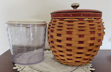 2005 Longaberger Large Strawberry Basket, Red Wood Lid, Lidded Protector Insert picture