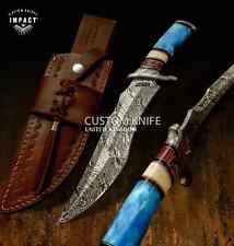 IMPACT CUTLERY CUSTOM DAMASCUS HUNTING BOWIE KNIFE CAMEL BONE HANDLE- 1686 picture