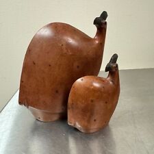 Lot 2x Modernist MCM Carved Wood Birds / Guinea Hens - Mid Century  picture
