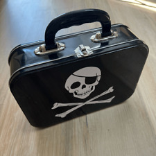 Vintage Accoutrements Metal Tin Lunchbox Black Skull And Crossbones Pirate 1999 picture