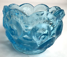 Vtg LE Smith Moon & Star Blue Salt Dip Cellar 1.5” Tall Scalloped Pressed Glass picture
