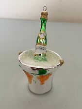 VINTAGE 1974 ITALIAN BLOWN GLASS CHAMPAGNE IN ICE BUCKET CHRISTMAS ORNAMENT picture