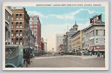 Marietta Street, Atlanta, Georgia Vintage Postcard Classic Cars, Statue picture