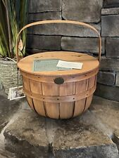 Peterboro Basket Large Round Wood Picnic Basket Hinged Lid Cloth Liner 13” NWT picture
