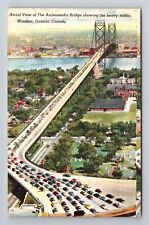 Windsor-Ontario, Aerial View Ambassador Bridge, Antique Vintage Postcard picture