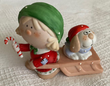 Vintage Bumpkins Girl Pulling Dog on Sled Christmas Figurine Fabrizio For George picture