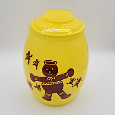 Vintage Bartlett Collins Gingerbread Men-Yellow Glass Cookie Jar With Lid 9.5