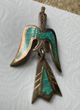 TOMMY SINGER 1970s STERLING SILVER TURQUOISE CHIP INLAY PHOENIX PENDANT picture