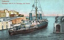 Postcard Italian Royal Navy Battleship Sardinia in Canal Taranto picture