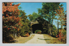 Postcard Fryeburg Maine Hemlock Covered Bridge River Dirt Road Scenic View ME picture