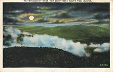 Asheville NC North Carolina, Moonlight Over Mountains & Clouds, Vintage Postcard picture