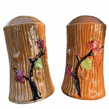 Vintage Salt and Pepper Shakers Wood Stump Vine Large 5” Made in Japan picture