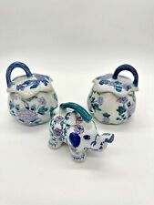 Vintage LOT OF 3 Chinoiserie Ginger Jars & Elephant Pink Blue Asian Porcelain picture