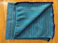 Vintage Wool Fieldcrest Capri Blanket Velvet Binding Blue Green Stripe 53”x41” picture
