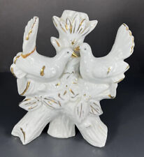 White Doves on Tree Trunk Gold Colored Trimming Ceramic Ornament picture