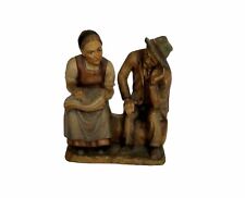 Vintage Schmid Linder Carved Wood Elderly Peasant Couple European Swiss Made picture