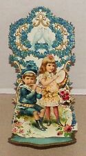 1910 Embossed German To My Valentine Children Playing Fife & Drum Fold Out Card picture