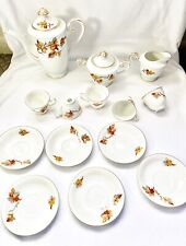 CRAFTSMAN CHINA GOLDEN AUTUMN LEAVES TEAPOT, CREAMER & SUGAR, 5 CUPS, 6 SAUCERS picture