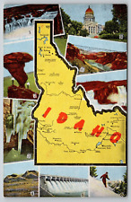 Postcard Key Map Of Idaho UNP Linen A28 picture