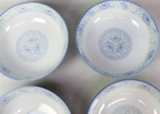 Set of 4 Blue Peony Porcelain Japanese Bowls 8” Floral Print Salad/Soup Japan picture