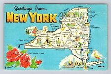 Albany NY-New York Greetings State Outline with Cities c1981 Vintage Postcard picture