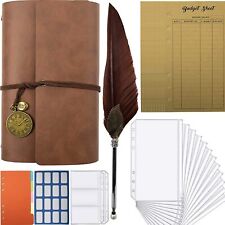 A6 Budget Savings Binder Vintage Leather with Quill Pen, Planner Organizer, 16PC picture
