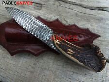 Premium Vintage Hand Forged Damascus Steel Hunting Crown Stag Handle  picture