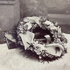 Antique 1870s Funeral Wreath For Judge Chardon Ohio Stereoview Photo Card V3339 picture