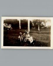 Antique 1940's Father Sitting With Kids - Black & White Photography Photos picture