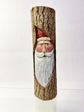 Vintage Hand Painted Santa Claus Christmas Tree Log Signed Rustic Folk Art picture