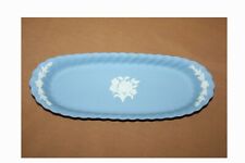 Vintage WEDGWOOD Blue Scalloped Edge Jasperware Candy Trinket Tray Dish Flowers picture