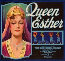 Queen Esther Brand VINTAGE California Orange Crate Label 1940s NOT A COPY Rare picture
