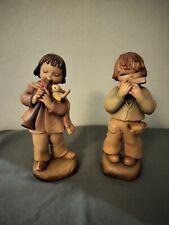 2 Anri Ferrandiz Italy Wood Carving Figurines Boy Playing Harmonica & Bagpipes picture