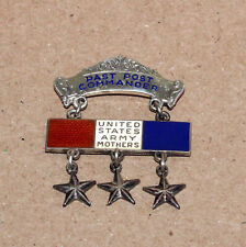 WWII Sterling Silver United States Army Mothers Past Commander Pin 3 Stars picture