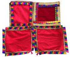 Pooja Asan Pack of 4 Red Velvet Pooja thali cover, deity thrones cloth picture