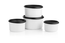 Tupperware EXCLUSIVE Canister Toppers 4pc Stacking White with Black Seals New  picture