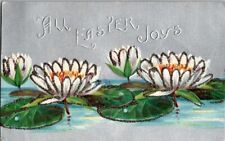 Vintage Antique Postcard Easter Blessings Joy Divine Water Lilly Pad Glitter P01 picture