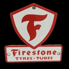 Vintage Firestone Tires White Red Metal Enamel Gas Station Deco Sign 5 x 5